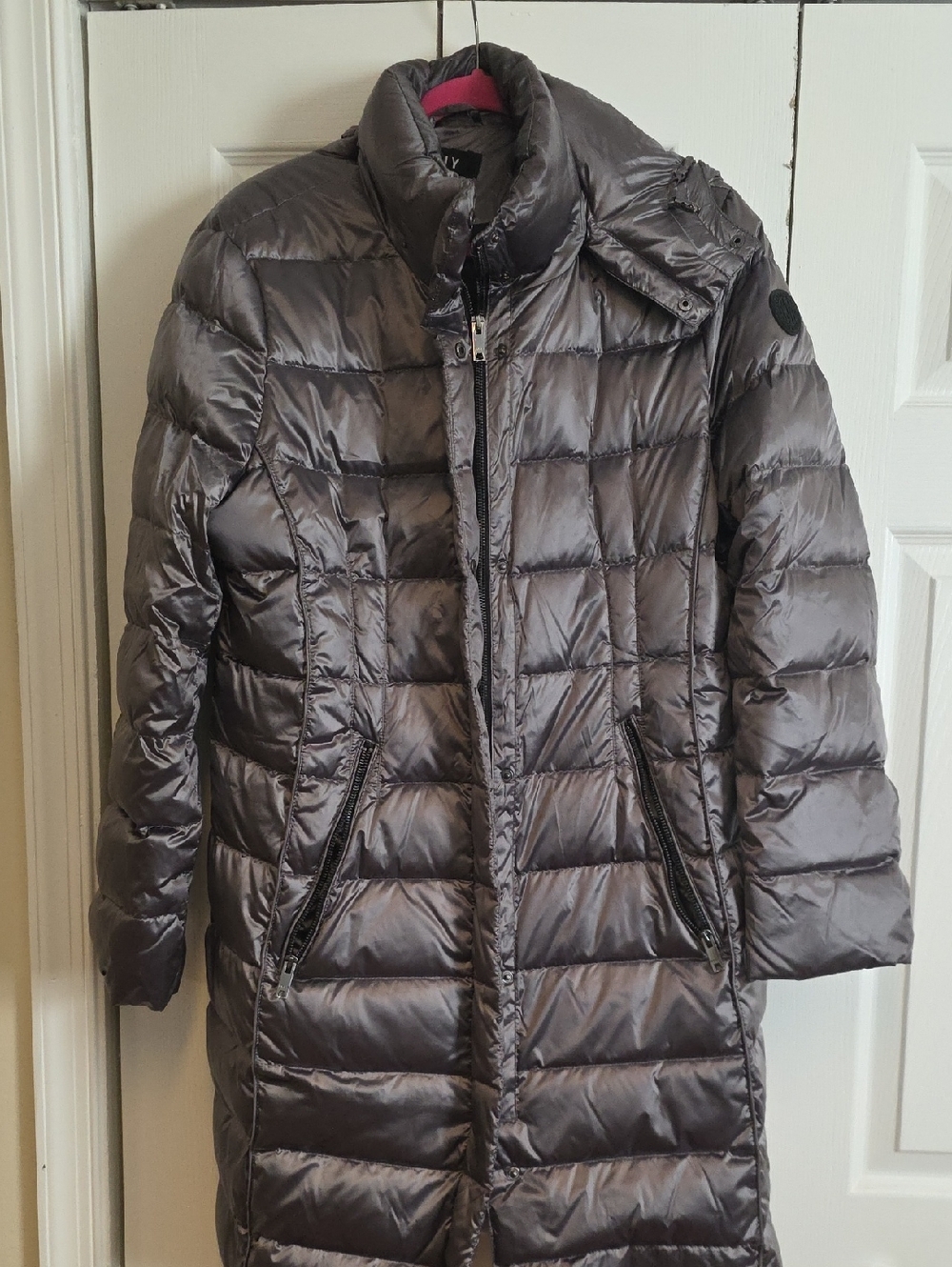 DKNY Gray Puffer Jacket with Pink Accent